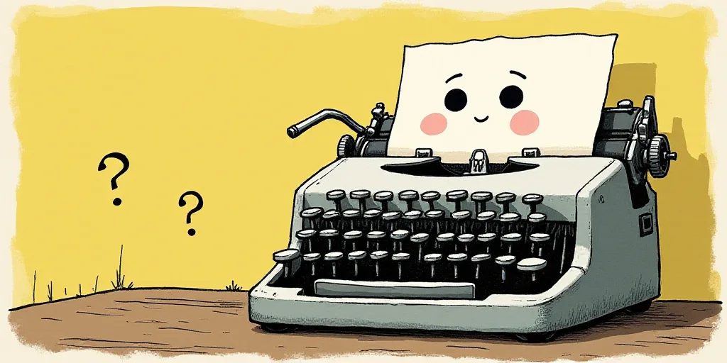 a typewriter with a face drawn on it and a caption for the words opinion and a question, Edward Otho