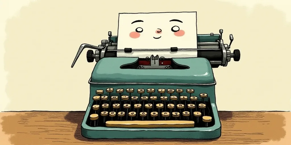 a typewriter with a face drawn on it and a caption for the words opinion and a question, Edward Otho
