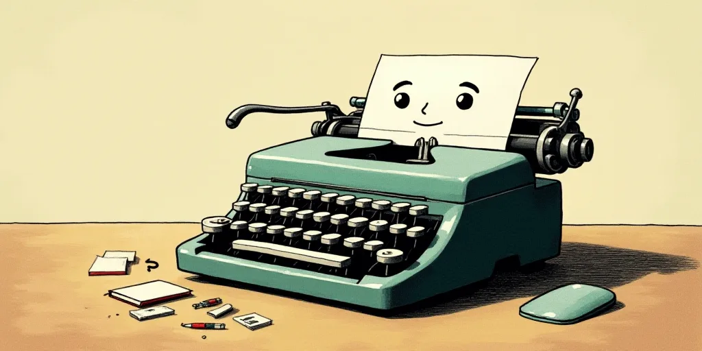 a typewriter with a face drawn on it and a caption for the words opinion and a question, Edward Otho