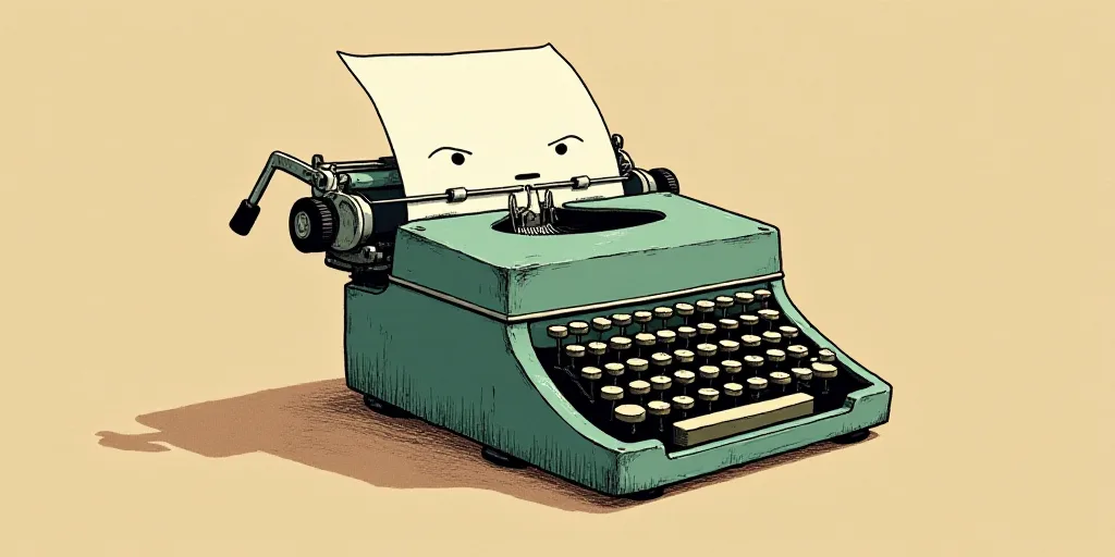 a typewriter with a face drawn on it and a caption for the words opinion and a question, Edward Otho