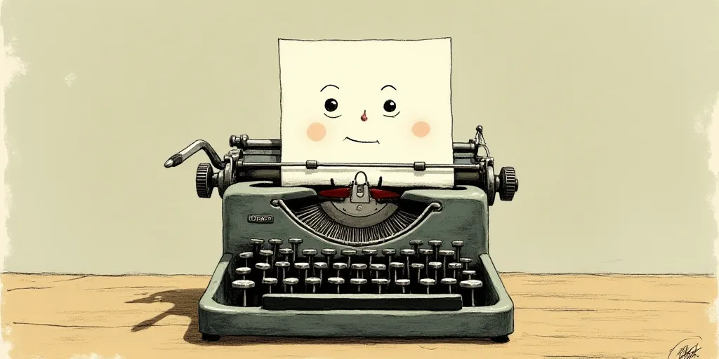 a typewriter with a face drawn on it and a caption for the words opinion and a question, Edward Otho