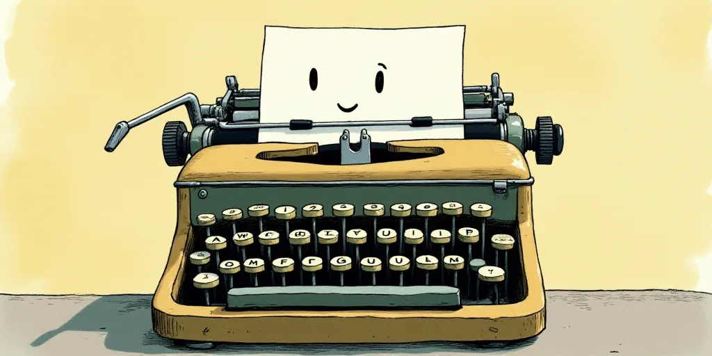 a typewriter with a face drawn on it and a caption for the words opinion and a question, Edward Otho