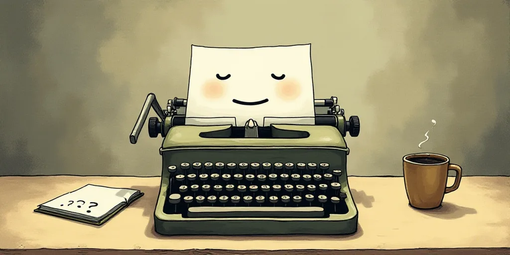 a typewriter with a face drawn on it and a caption for the words opinion and a question, Edward Otho