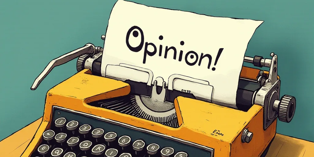 a typewriter with a face drawn on it and a caption for the words opinion and a question, Edward Otho