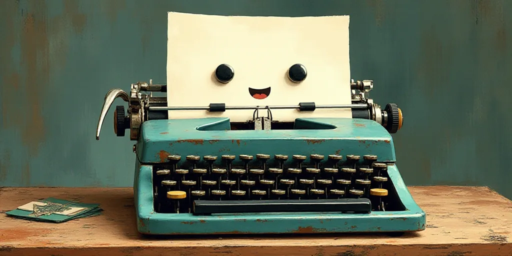 a typewriter with a face drawn on it and a caption for the words opinion and a question, Edward Otho
