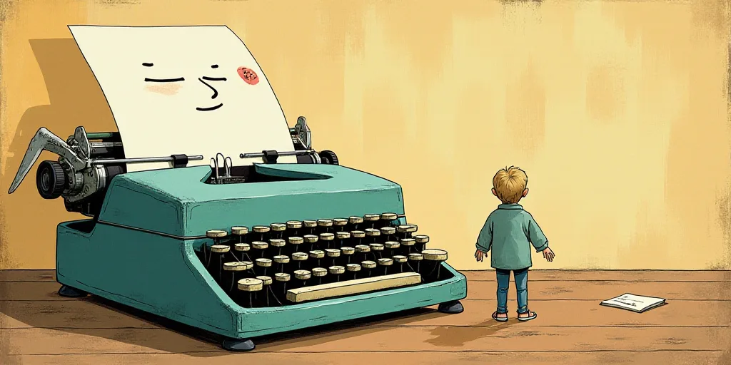 a typewriter with a face drawn on it and a caption for the words opinion and a question, Edward Otho