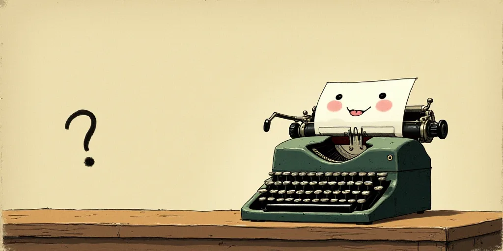 a typewriter with a face drawn on it and a caption for the words opinion and a question, Edward Otho