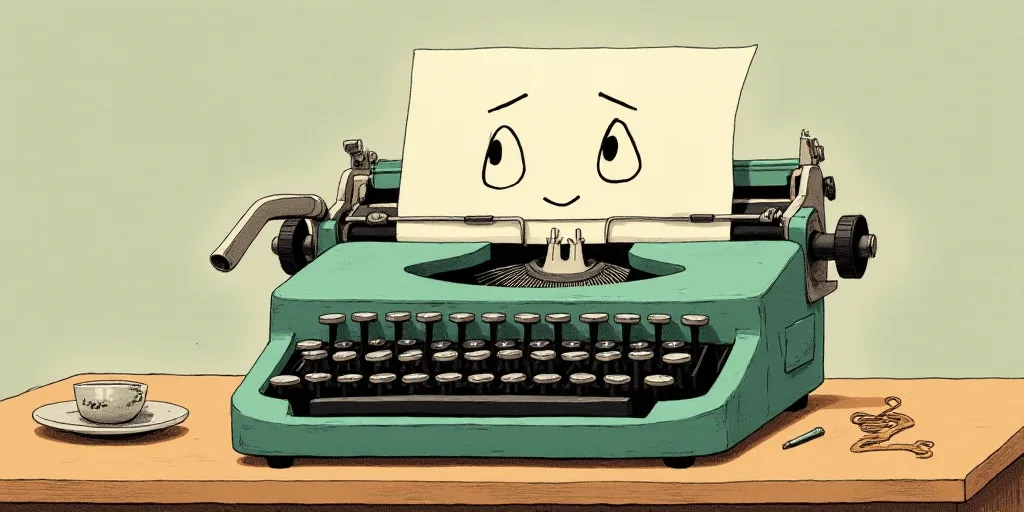 a typewriter with a face drawn on it and a caption for the words opinion and a question, Edward Otho