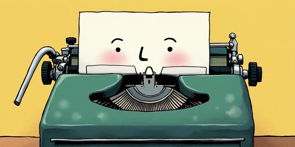 a typewriter with a face drawn on it and a caption for the words opinion and a question, Edward Otho