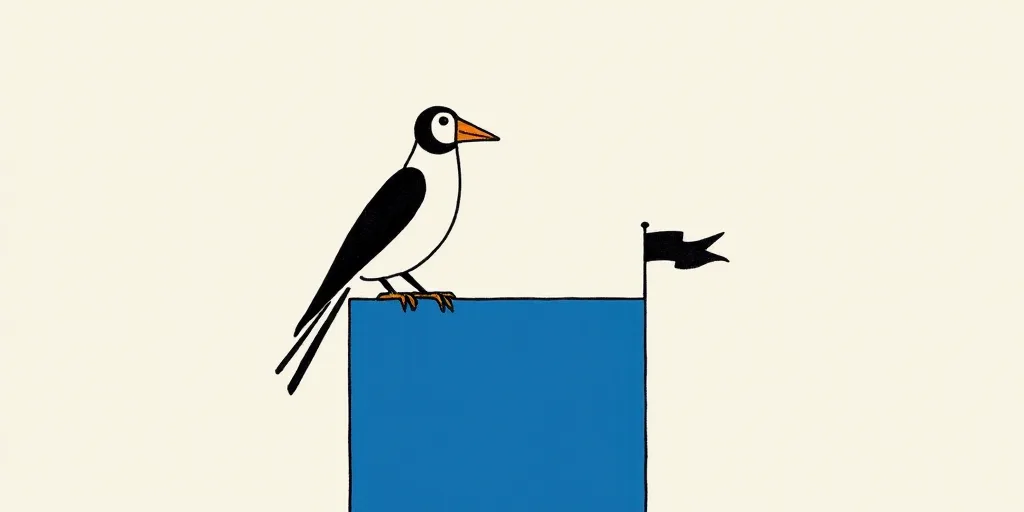 a white and blue logo with a bird on it's back and a flag on the side of it, Eduardo Lefebvre Scovel