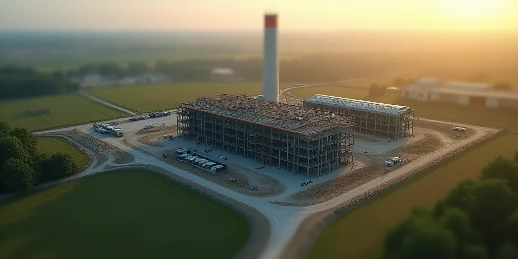 an aerial view of a factory building under construction in the country side of the country side of t