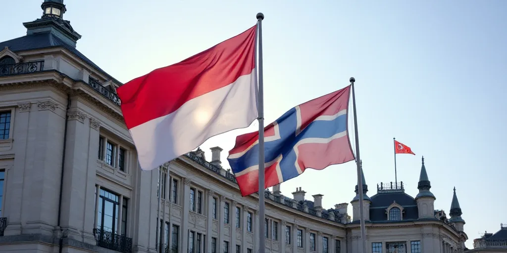 two flags are flying in the wind in front of a building in the city of london, england, uk, Eugeen V