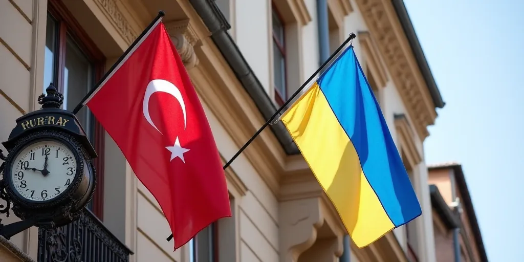 two flags are hanging from a building with a clock on it's side and a flag on the other side, Aquira
