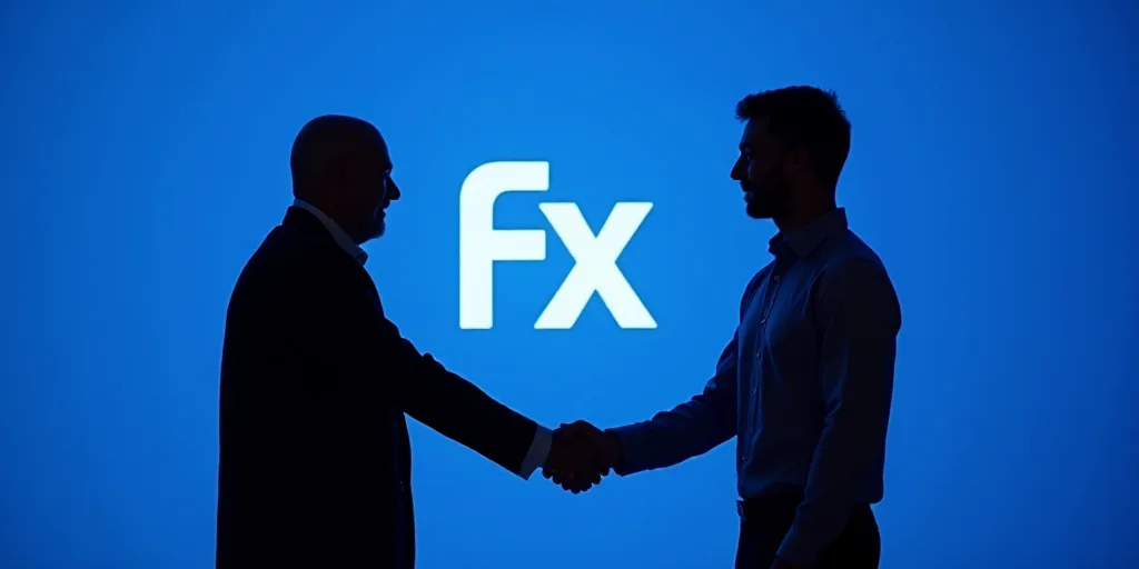 two men shaking hands in front of a blue background with a karusf - fx logo on it, Félix Arauz, vfx