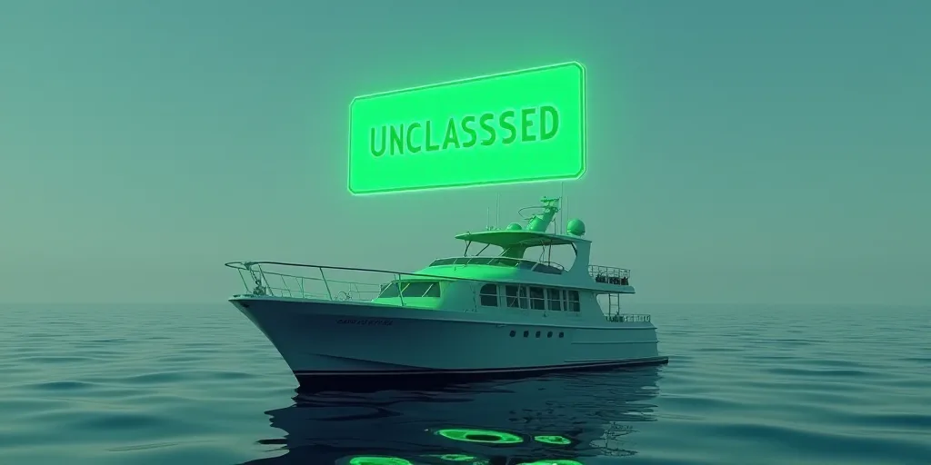 a boat is in the water and a boat is in the water with a green sign above it that says unclasssed, D