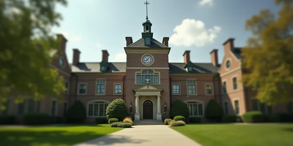 a building with a clock on the front of it and a statue on the side of it's building, Evelyn Abelson