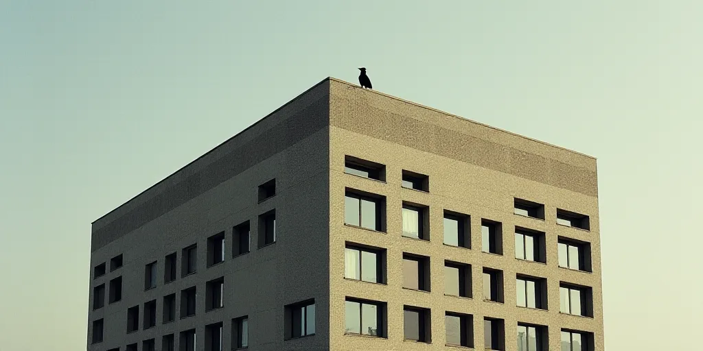 a building with a lot of windows and a bird on the roof of it's roof top window, Andreas Gursky, mic