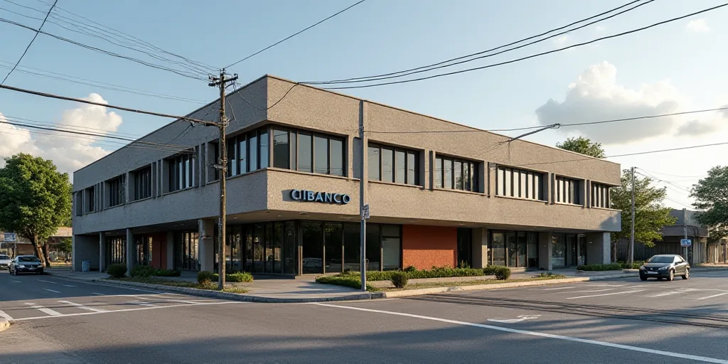 a building with a sign that says cibanco on it's side and a street in front of it, Carlos Francisco
