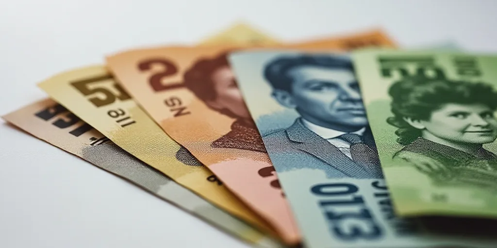 a bunch of different bills with a man on one of them and a woman on the other side of the bill, Aqui