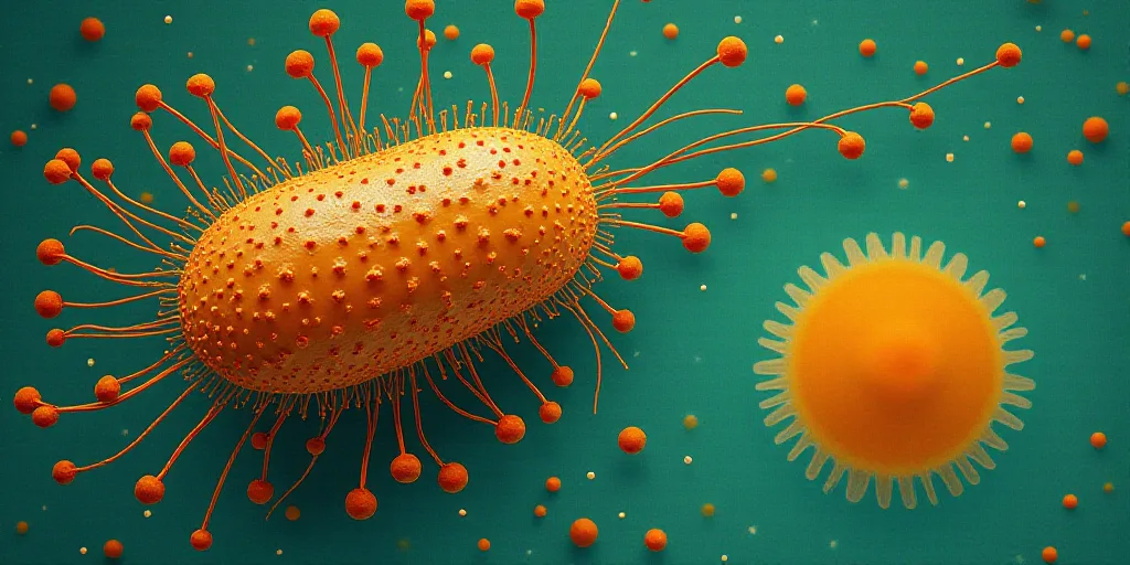 a cell with orange dots on it and a green background with blue dots on it and a yellow circle with o