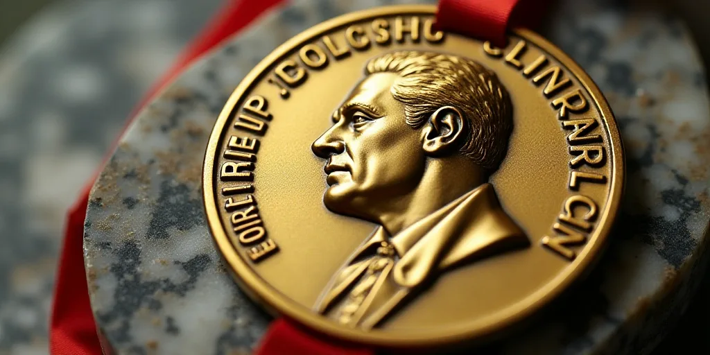 a close up of a gold medal with a man's face on it and a medal with a name on it, Florence Engelbach