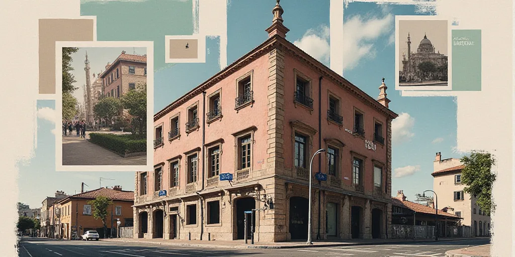 a collage of images with the words laseman en indicateres on them and a picture of a building, Diego