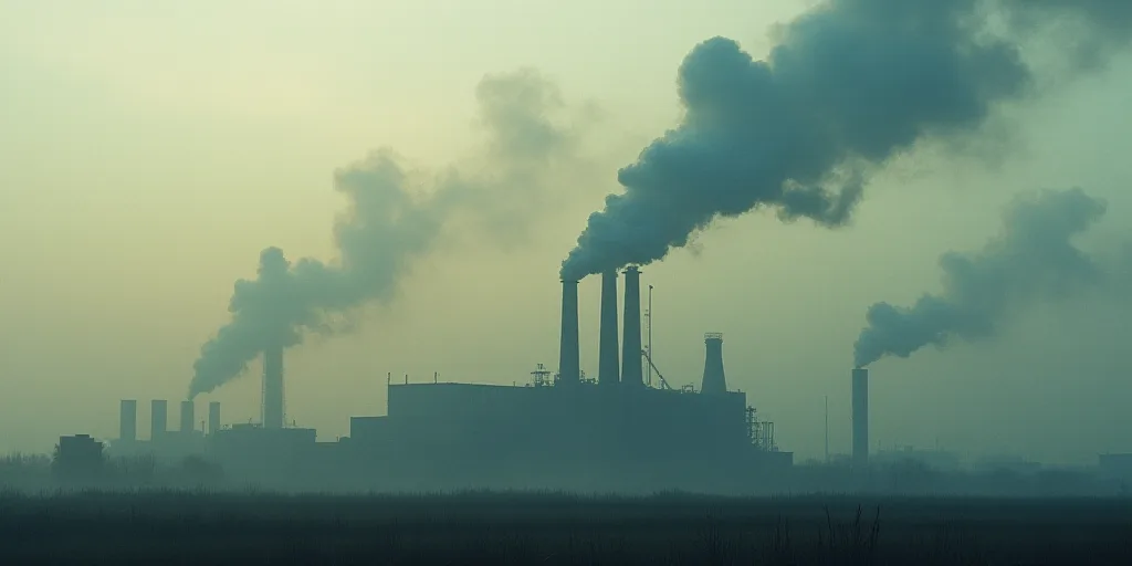 a factory with a lot of smoke coming out of it's stacks of smokes and stacks of smoke, Andries Stock
