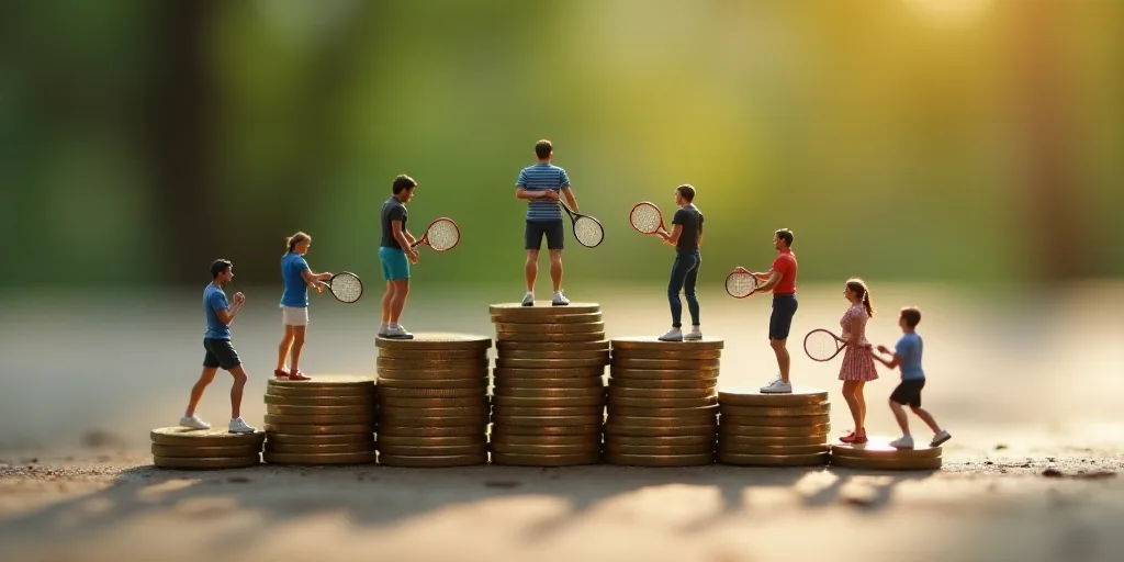 a group of miniature people standing on top of a pile of coins with stacks of coins behind them and