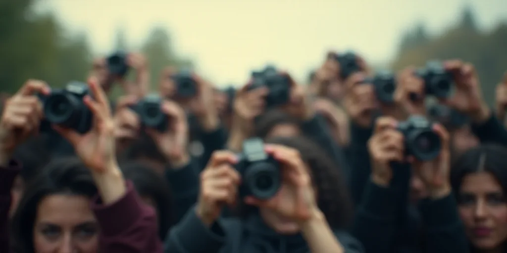 a group of people holding up cameras to take pictures of something in the distance with their hands