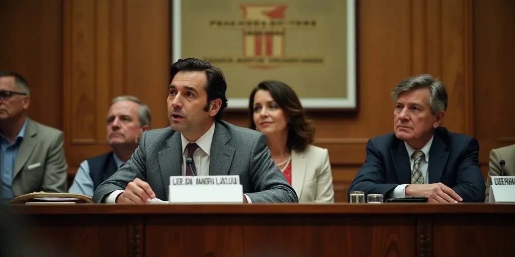 a group of people sitting at a table with microphones in front of them and a sign behind them, Estua
