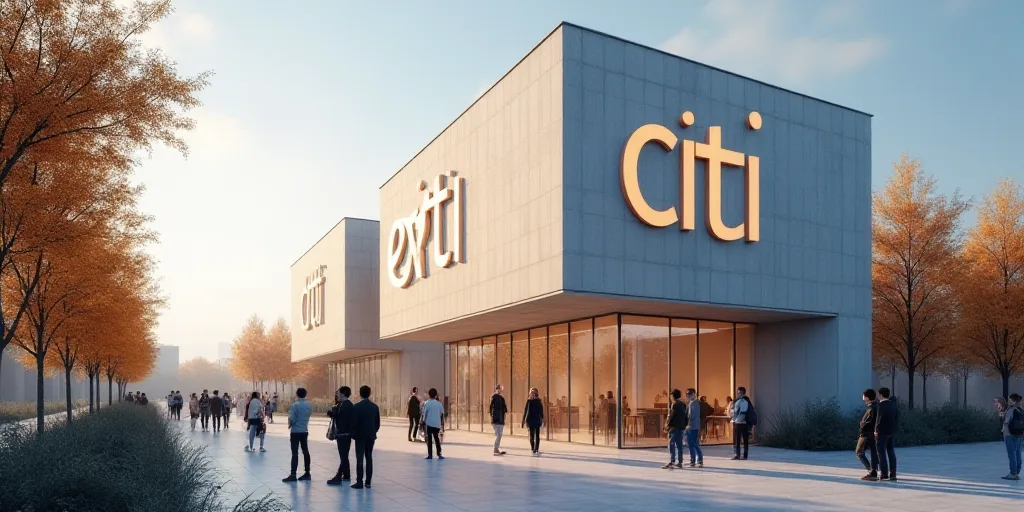 a group of people standing around a building with a cit logo on it's wall and a cit 360 logo on the