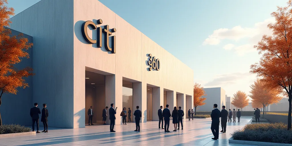 a group of people standing around a building with a cit logo on it's wall and a cit 360 logo on the