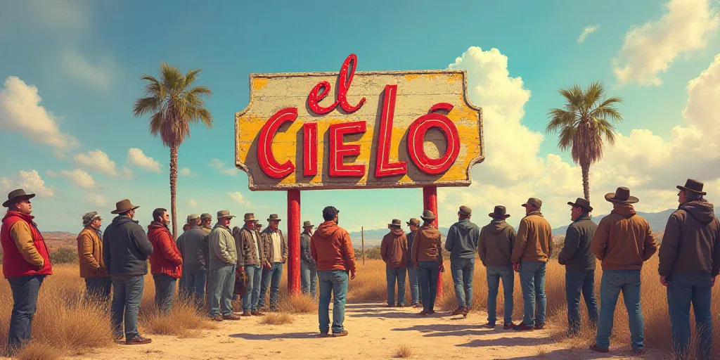 a group of people standing next to each other in front of a sign that says el cielo on it, Carlos En