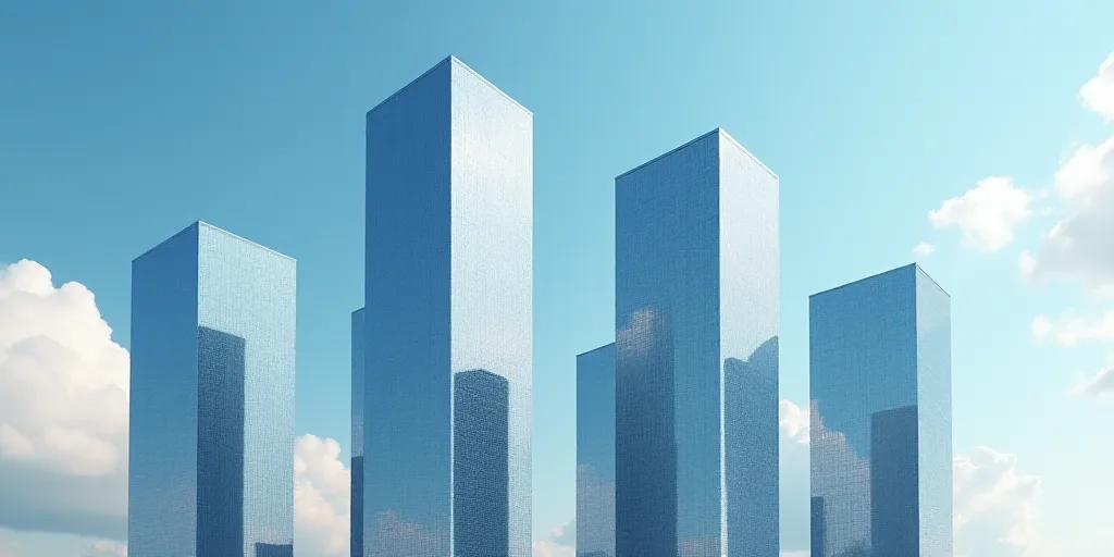 a group of tall buildings with a sky background and a blue sky in the background with a few clouds,