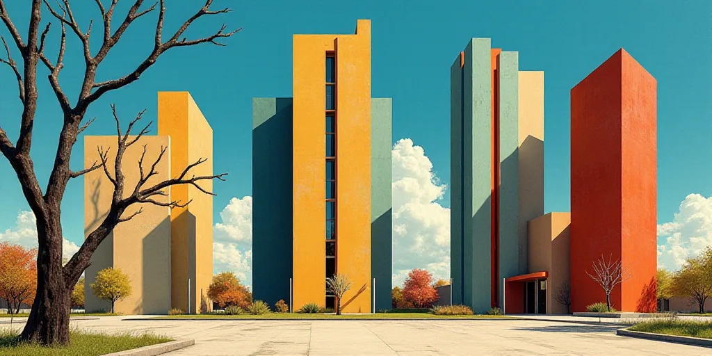 a group of tall buildings with a sky background and a tree in the foreground with a blue sky, David