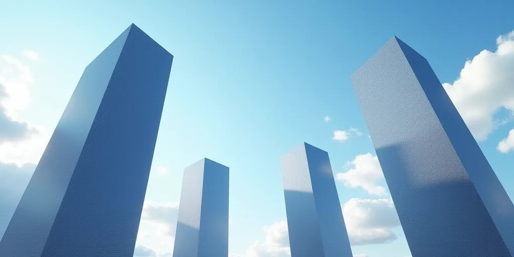 a group of tall buildings with a sky background and a blue sky in the background with a few clouds,