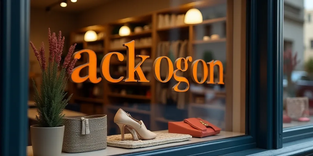 a logo for a company that sells accessories and accessories for sale in the store's storefront windo