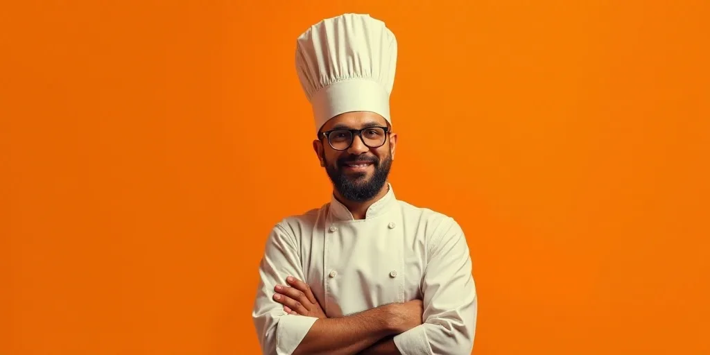 a man in a chef's hat standing in front of an orange background with the words,'entrevisita el ecovi