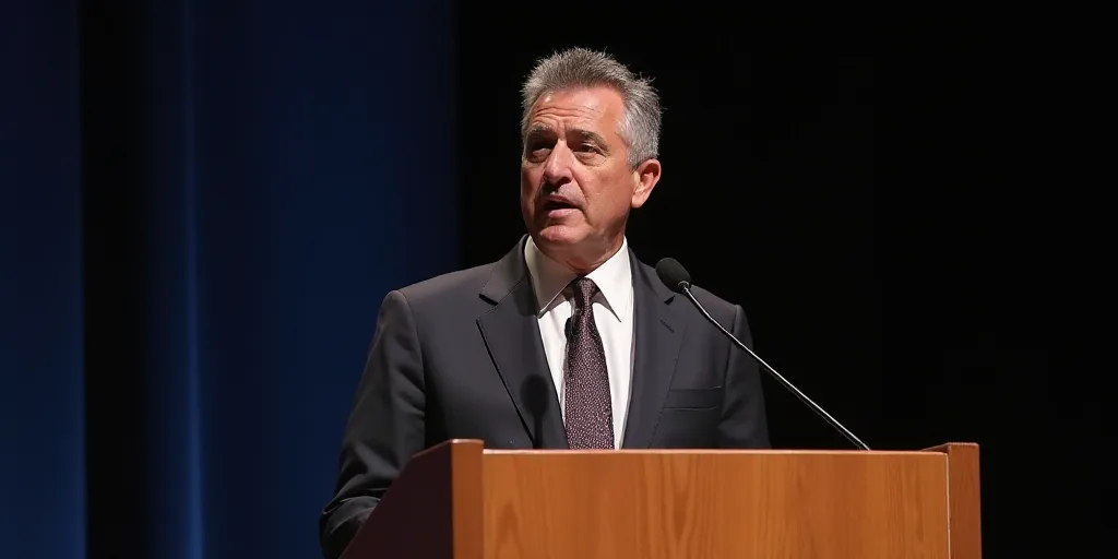 a man in a suit and tie giving a speech at a podium with a microphone in front of him, Didier Mouron