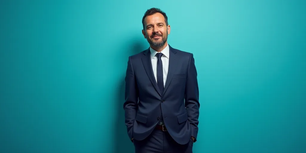 a man in a suit and tie standing in front of a blue background with a caption that reads el paso ros