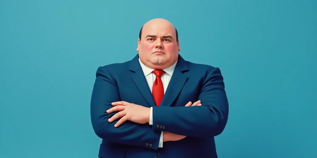 a man in a suit and tie with his arms crossed and his arms crossed, with a blue background, Fernando