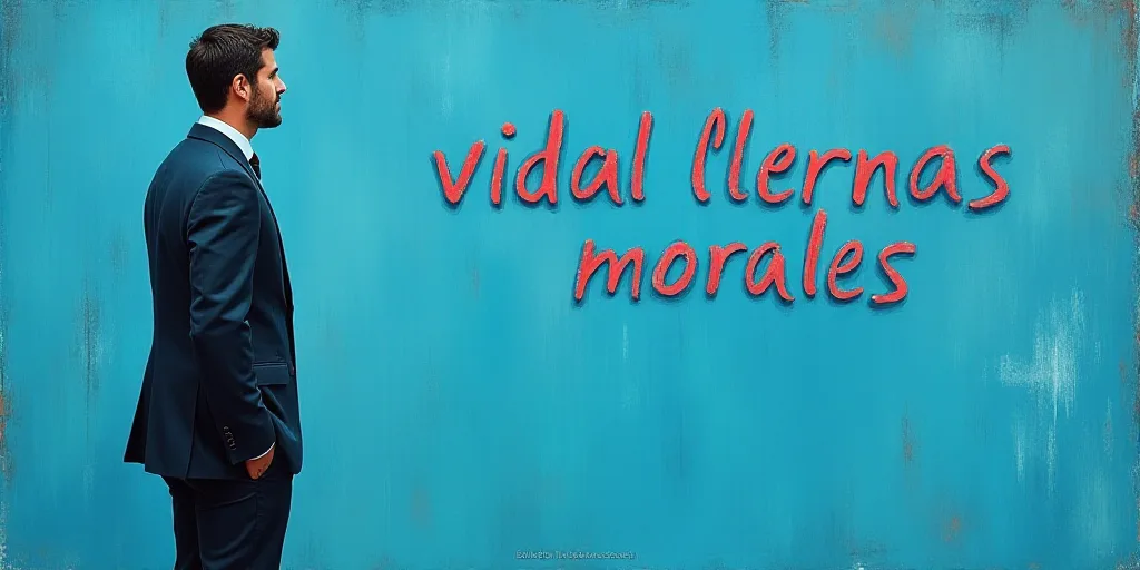 a man in a suit standing in front of a blue background with the words vidal llernas morales, Eduardo