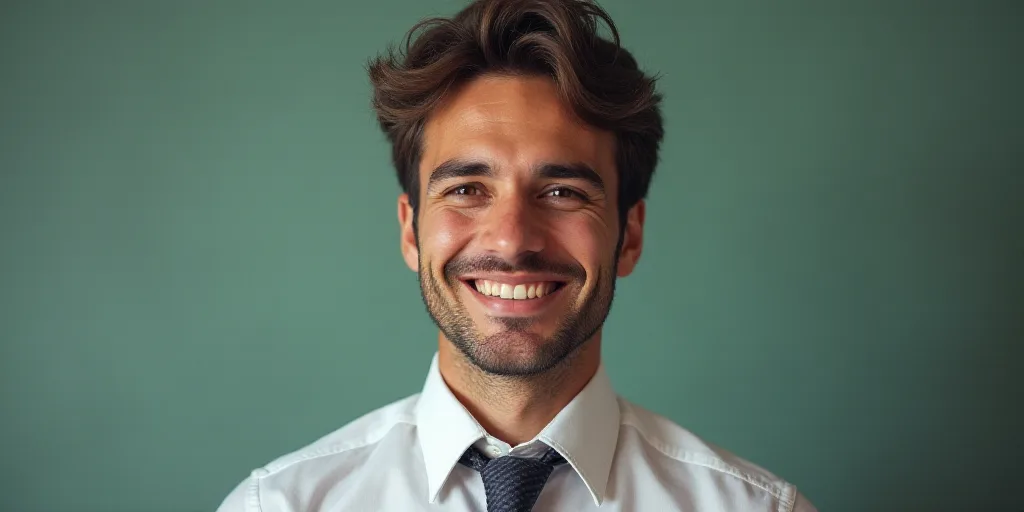 a man in a tie is smiling for the camera with a caption in spanish above him that reads, enrique cam