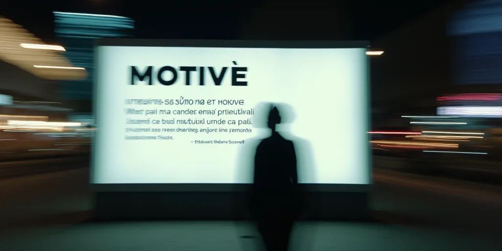 a man standing in front of a sign that says motivve on it and a quote on it, Eduardo Lefebvre Scovel