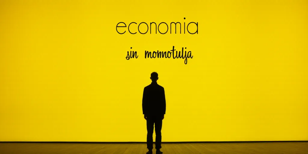 a man standing in front of a yellow background with words on it that say economia sin monotonia, Car