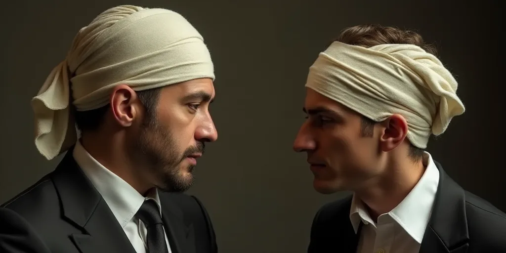 a man with a bandage on his head and another man with a bandage on his head and another man with a b