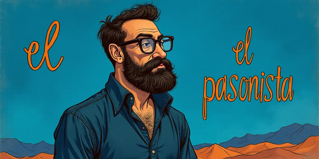 a man with a beard and glasses standing in front of a blue background with the words, el pasonista,