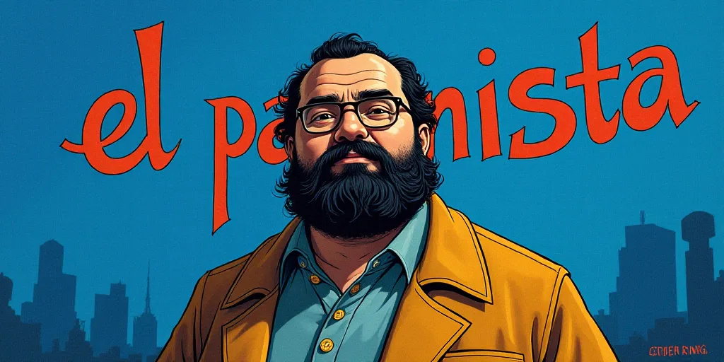 a man with a beard and glasses standing in front of a blue background with the words, el pasonista,