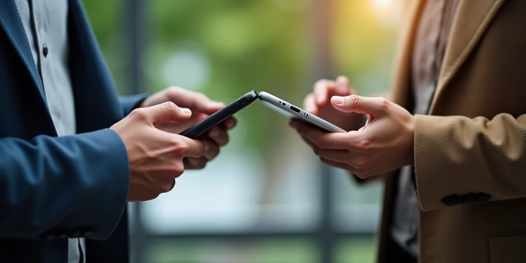 a person holding a cell phone and a laptop computer in their hands, both of them are both holding th