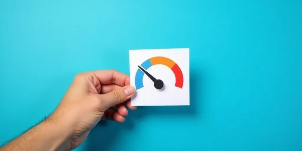 a person holding a paper cutout of a battery level gauge on a blue background with a red line, Évar